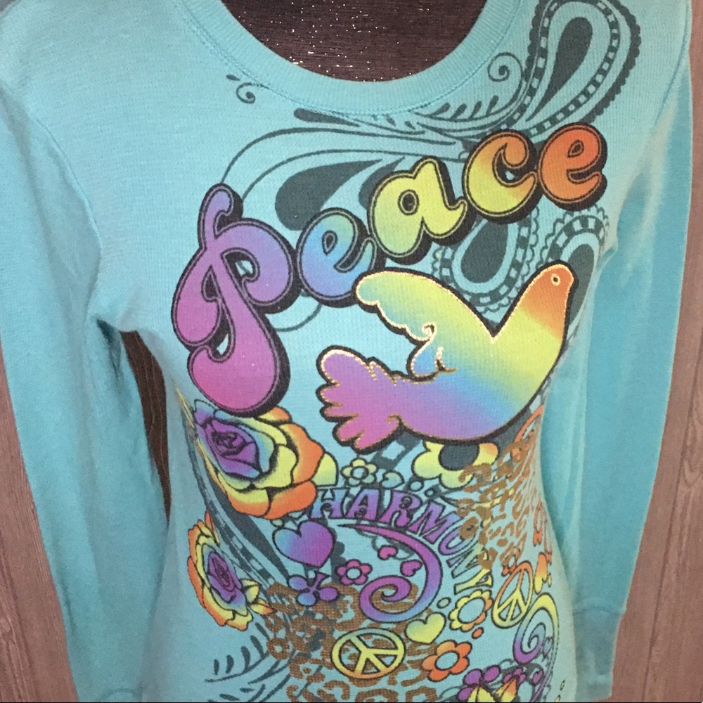 Hide & Seek Peace Waffle Knit Shirt Size M - Picture 2 of 4